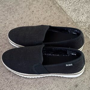 Skechers Bobs Black Slip-On Loafer Espadrille Flat with Minimalist Design